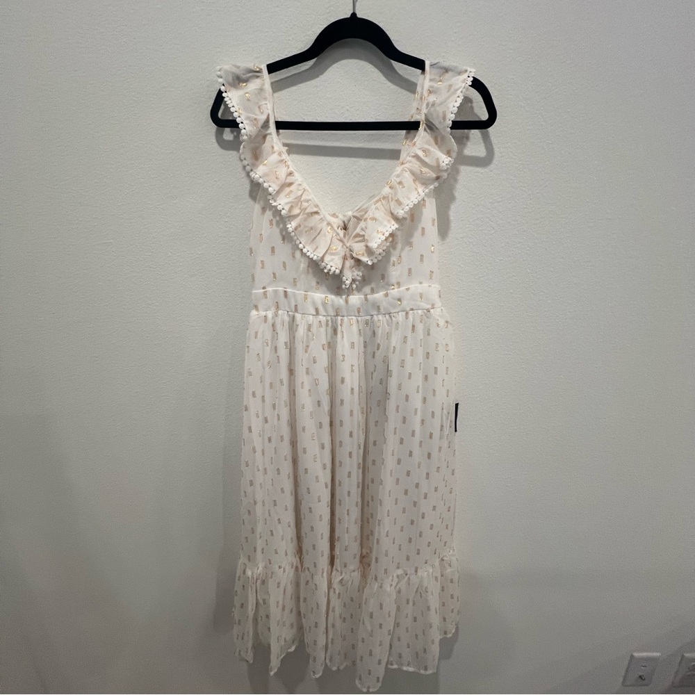 Lulu's Cream Ruffle Midi Dress - Picture 3 of 14